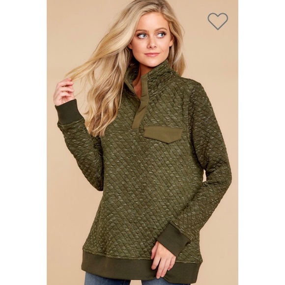 >>LAST<< Quinn Quilted Pocket Pullover - Olive - Picture 2 of 6